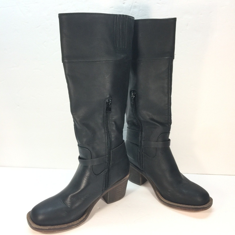 XOXO Womens Knee High Boot Faux Leather Black Sz 6